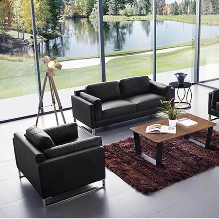 办公沙发黑色现室代简约会客区休RVB闲商务待接人室酒店大堂三位