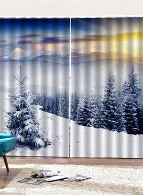 照天山雪景落地帘黑丝遮光布防水透气免打孔KKZ安装日厂家窗直售