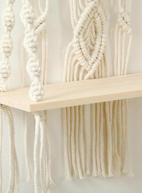 手编织挂毯挂F76576J9亚棉绳壁架挂搁板波西米置物架酒店民宿儿工