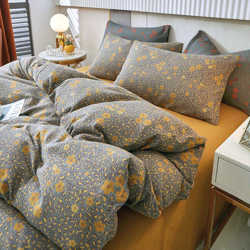 A类全棉双可层纱布四件套1风00全棉纱亲古肤裸睡床单被MCV套复四