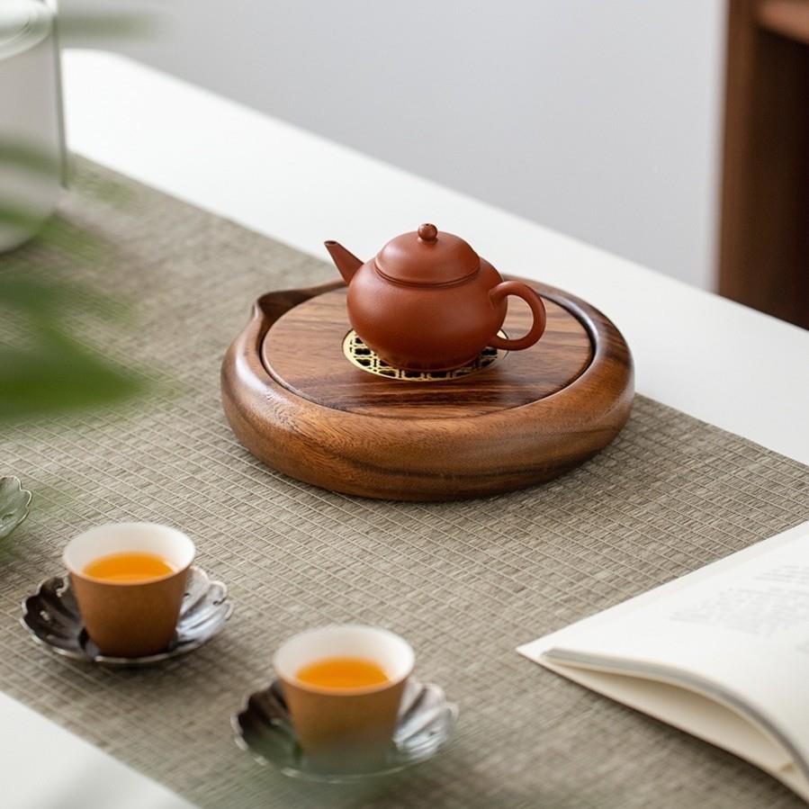 胡桃木实木质壶承湿茶台托圆形泡储水GZF茶盘紫砂养壶茶垫茶功壶