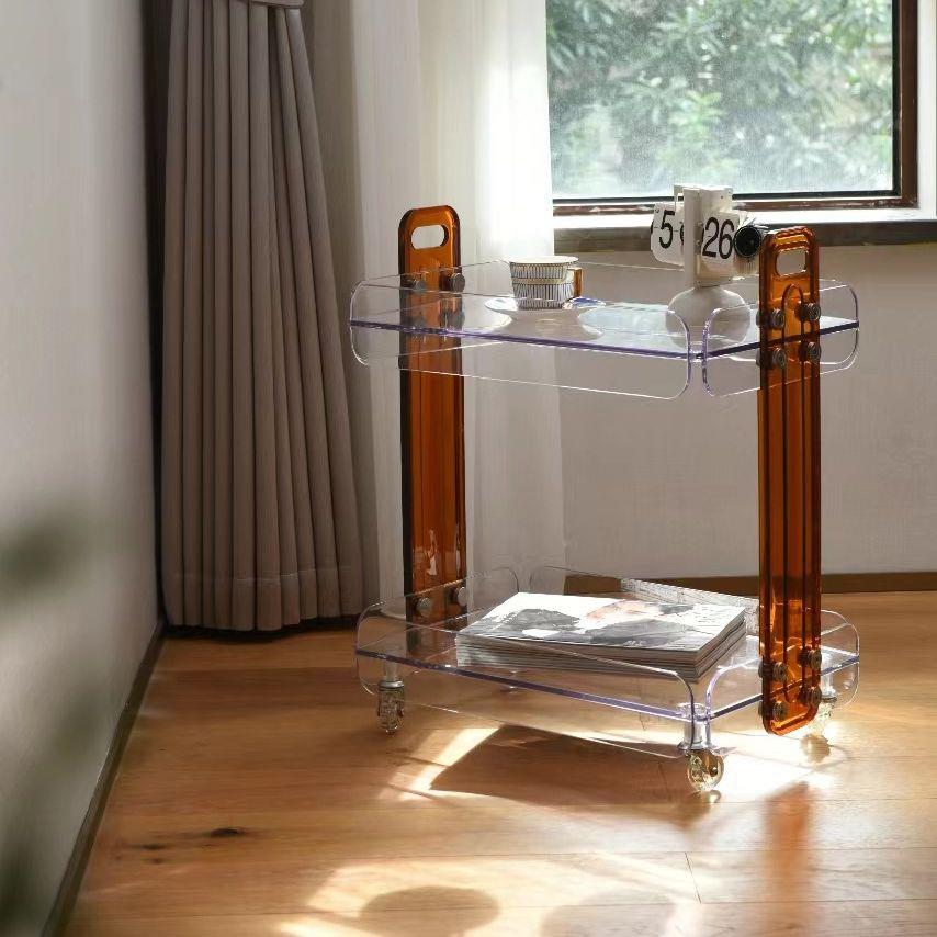 现简约小几PMB沙发边带轮代推车置物架亚克力透明组合双层储物架