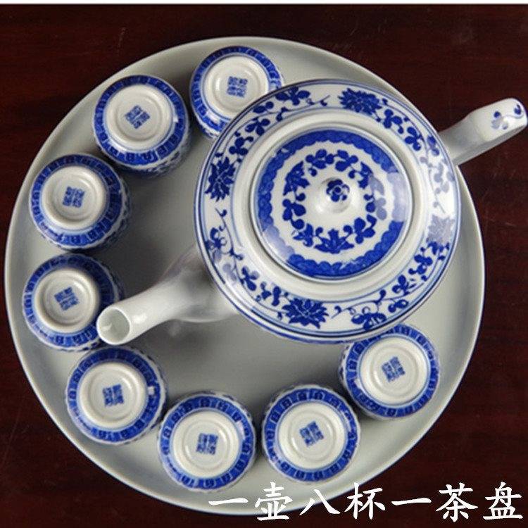 景德镇青花釉下彩陶瓷器洋莲抓手单壶茶具套装家用大容量凉水茶壶