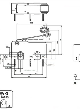 行程限位微动开关ZW12-5 三脚弯脚KW红色滚轮 PCB安装 左右脚方向