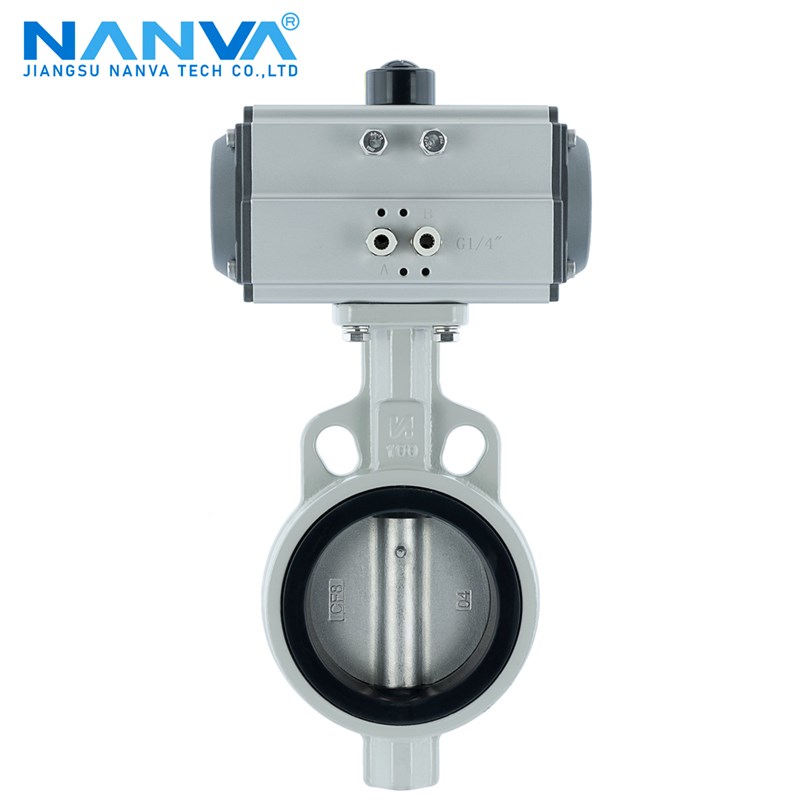 南阀-气动蝶阀D671X-1r6QB7 AT对夹软密封304不锈钢板球墨铸铁阀