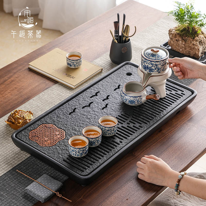远山乌金石茶盘家用现代简约陶瓷储水排水双用茶台干泡盘小型茶海