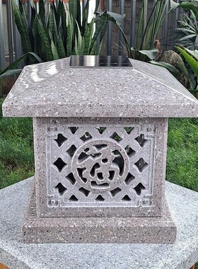 石头灯太阳能门柱灯天然花岗岩别墅灯笼新中式围墙庭院