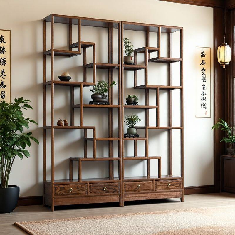 博古架实木中式多宝阁茶叶置物架榆木隔断摆件办公茶室收纳展示柜