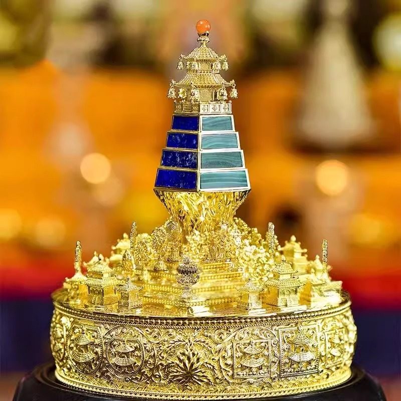 藏式三十七堆供曼扎盘黄铜镀金居家供修盘摆件藏传密宗原创民族风