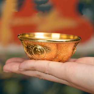 王师兄黄铜镀金做旧供水碗家用供奉海嗡阿吽供具藏式红铜供水杯单