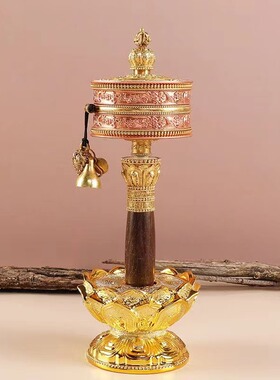 藏传纯铜手摇转金轮莲师制