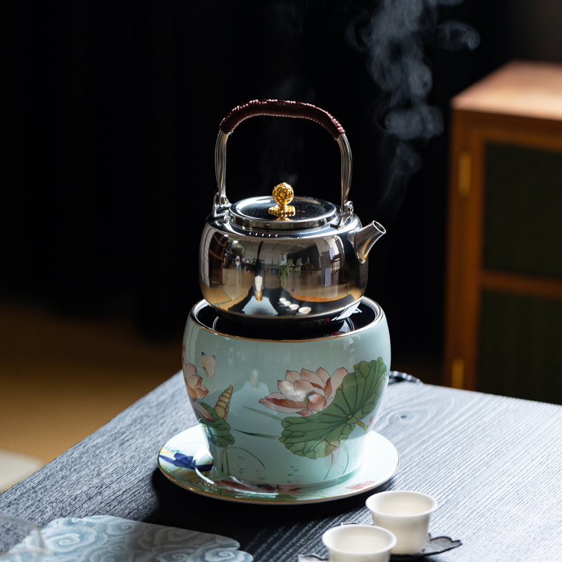中式加厚304不锈钢烧水壶提梁壶家用电磁炉茶壶平底壶茶具泡茶壶