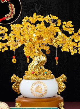 水晶发财树摆件摇钱树聚宝盆收银台家居装饰品办公室旺铺开业礼品