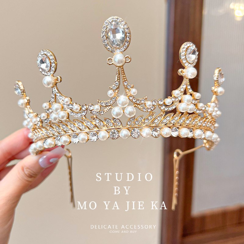 女童皇冠头饰珍珠发箍高端气质生日头箍女孩发卡发饰儿童公主王冠
