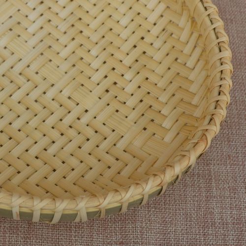 竹编制品圆形簸箕手工竹篮家用农家晾晒托盘水果盘竹盘椭圆馒头筐