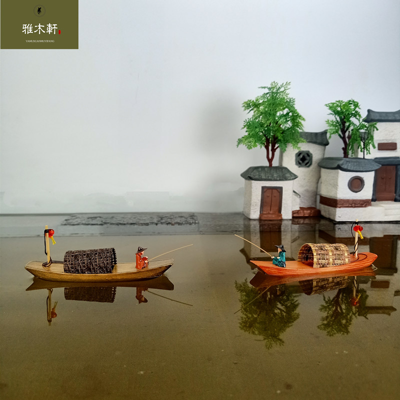 江南水乡乌篷船复古装饰摆件纯手工可下水漂浮鱼缸造景小木船模型