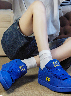 GLO BULL蓝色低帮板鞋女款2025春秋新款厚底休闲百搭面包鞋运动鞋