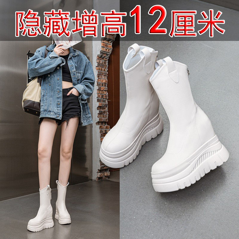 2025新款隐形内增高马丁靴女12cm小个子全牛真皮厚底超高跟休闲潮