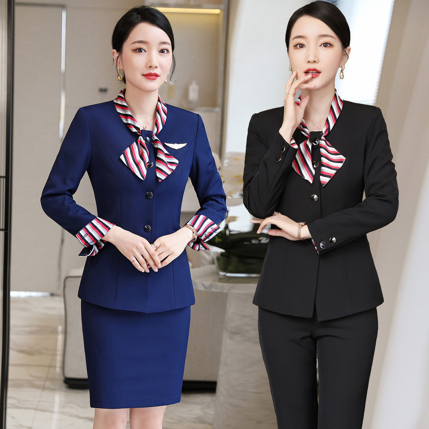 星级酒店服务员工作服长袖秋冬女高端餐饮饭店火锅店中式外套定制