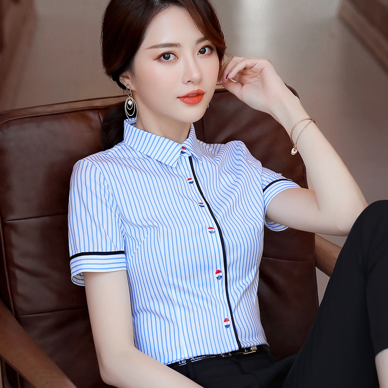 餐饮服务员工作服夏季女短袖衬衣饭店客服前台接待收银员职业套装