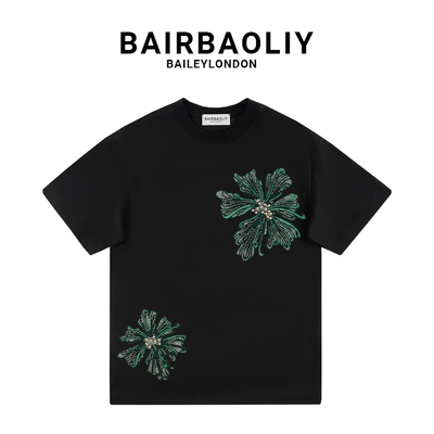 BAIRBAOLIY高端重工烫钻短袖T恤男2025新款潮牌复古美式休闲半袖