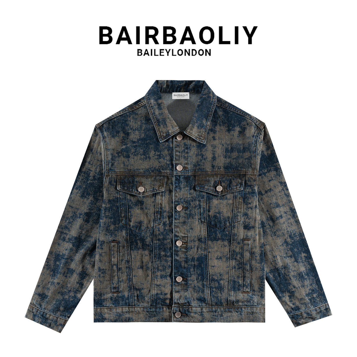 BAIRBAOLIY韩版复古时尚牛仔扎染外套男潮流帅气宽松休闲百搭夹克
