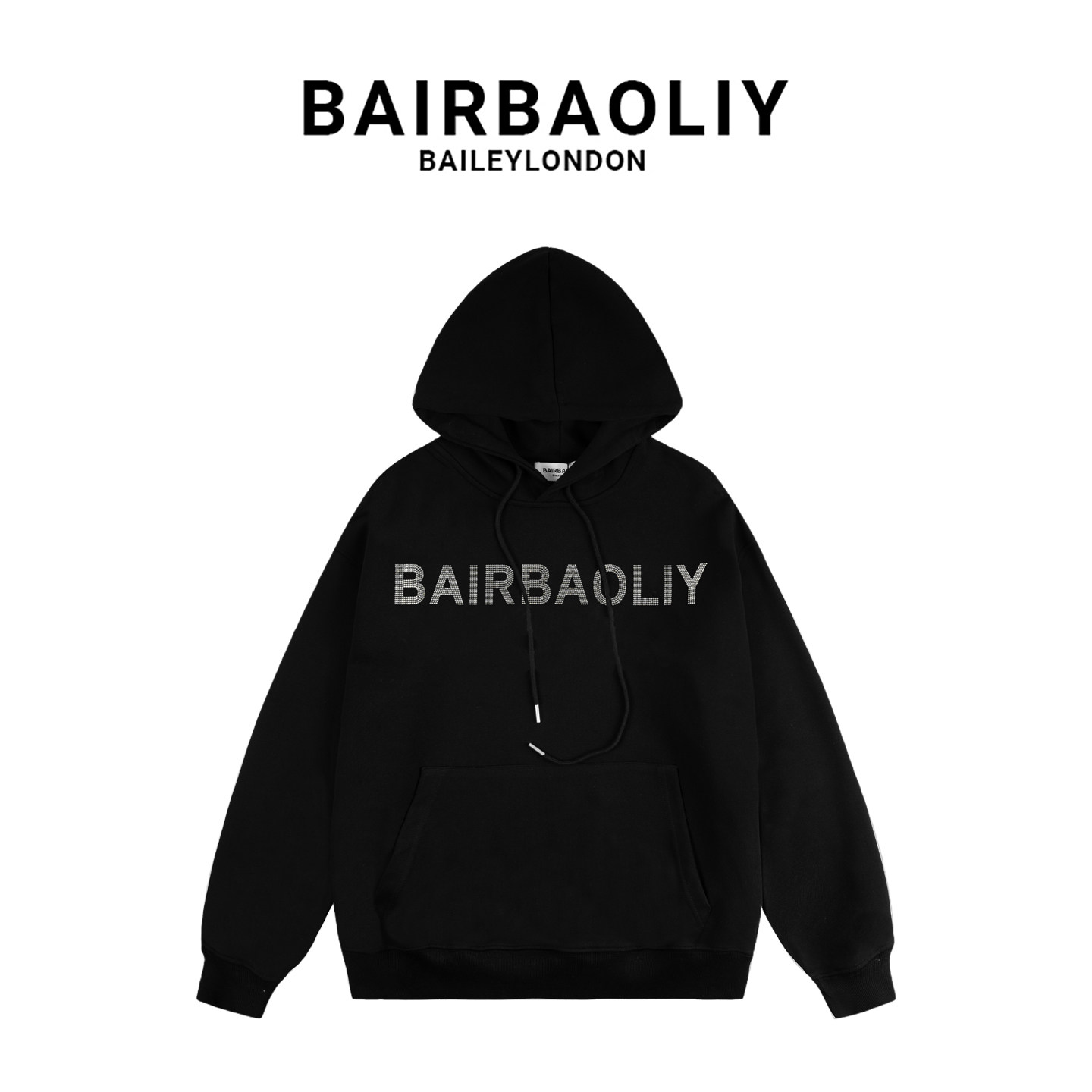 BAIRBAOLIY秋冬高端品牌字母烫钻时尚男女同款加绒百搭连帽卫衣