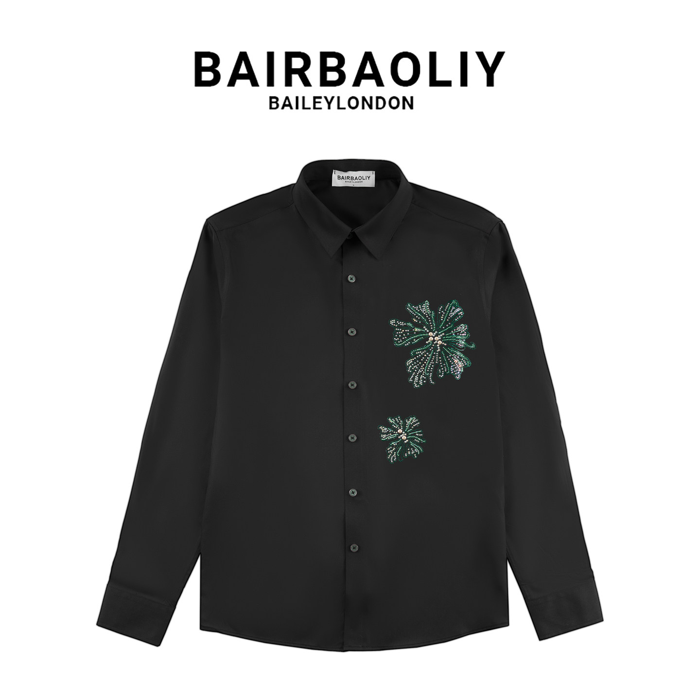 BAIRBAOLIY品牌烫钻花朵三防轻奢闪钻防水防污拒油经典长袖衬衫男