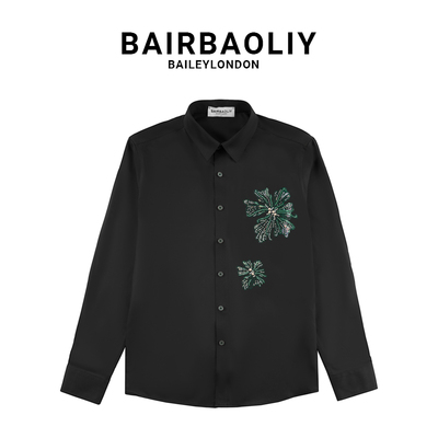 BAIRBAOLIY品牌烫钻花朵三防轻奢闪钻防水防污拒油经典长袖衬衫男