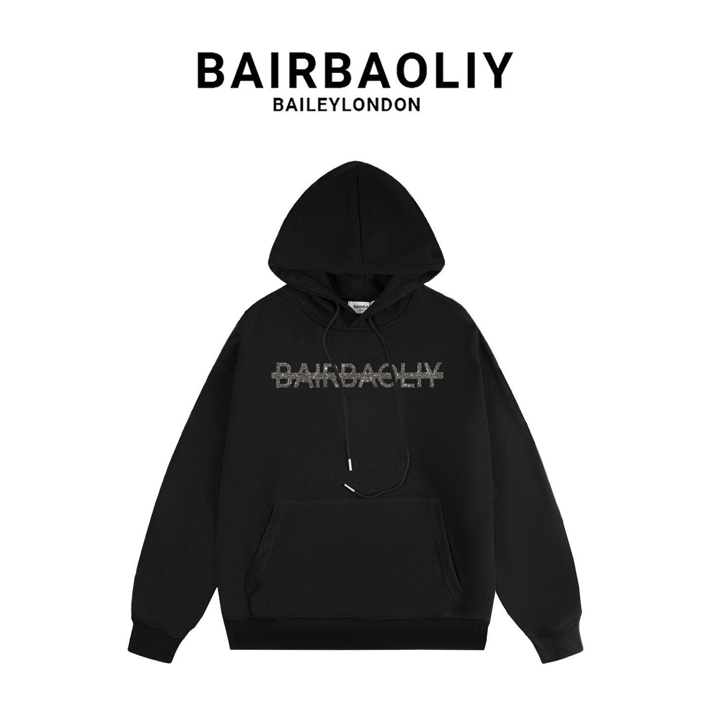 BAIRBAOLIY秋冬高奢潮牌字母闪钻连帽卫衣时尚休闲百搭情侣款上衣