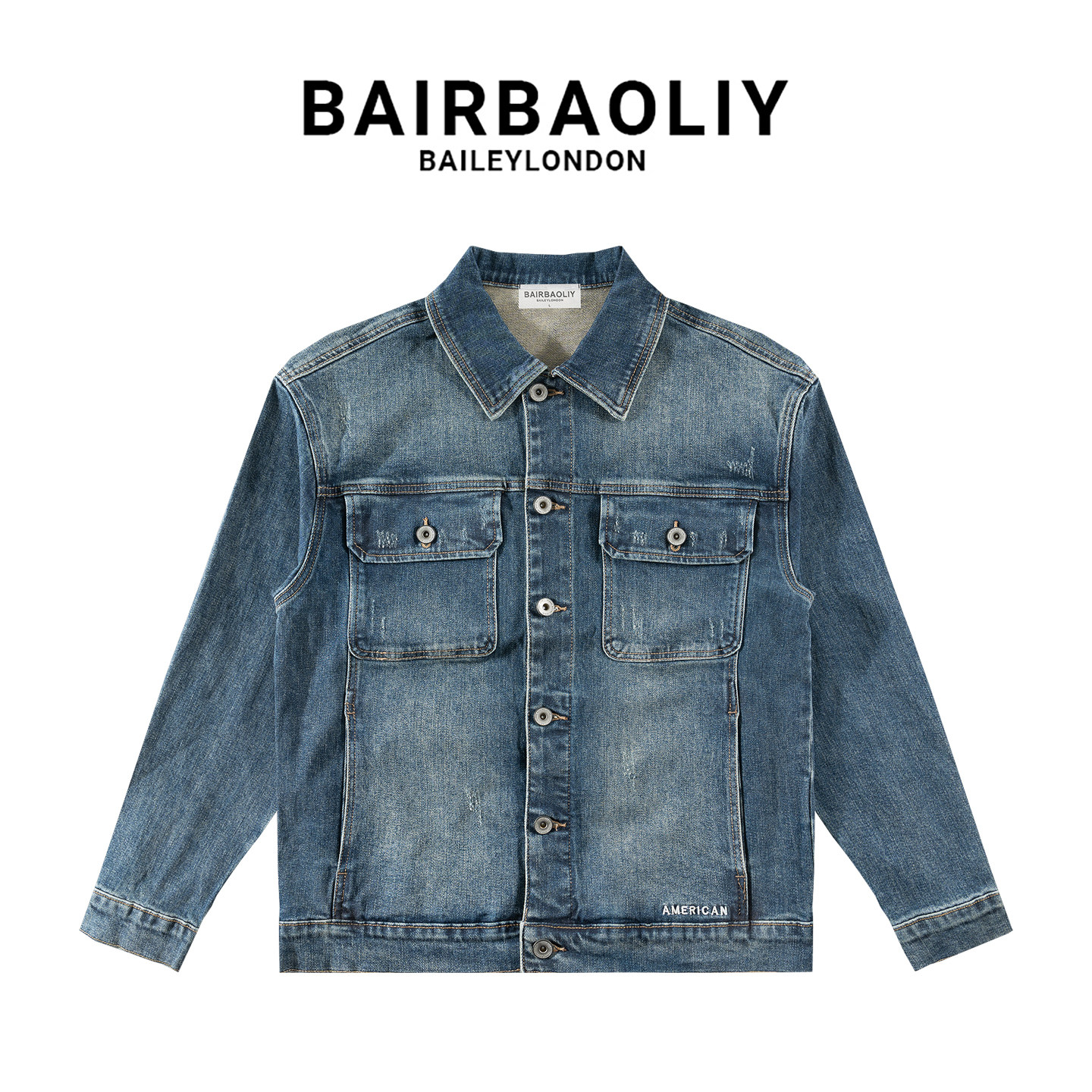 BAIRBAOLIY痞帅高级感复古牛仔夹克男小众休闲高品质经典简约外套