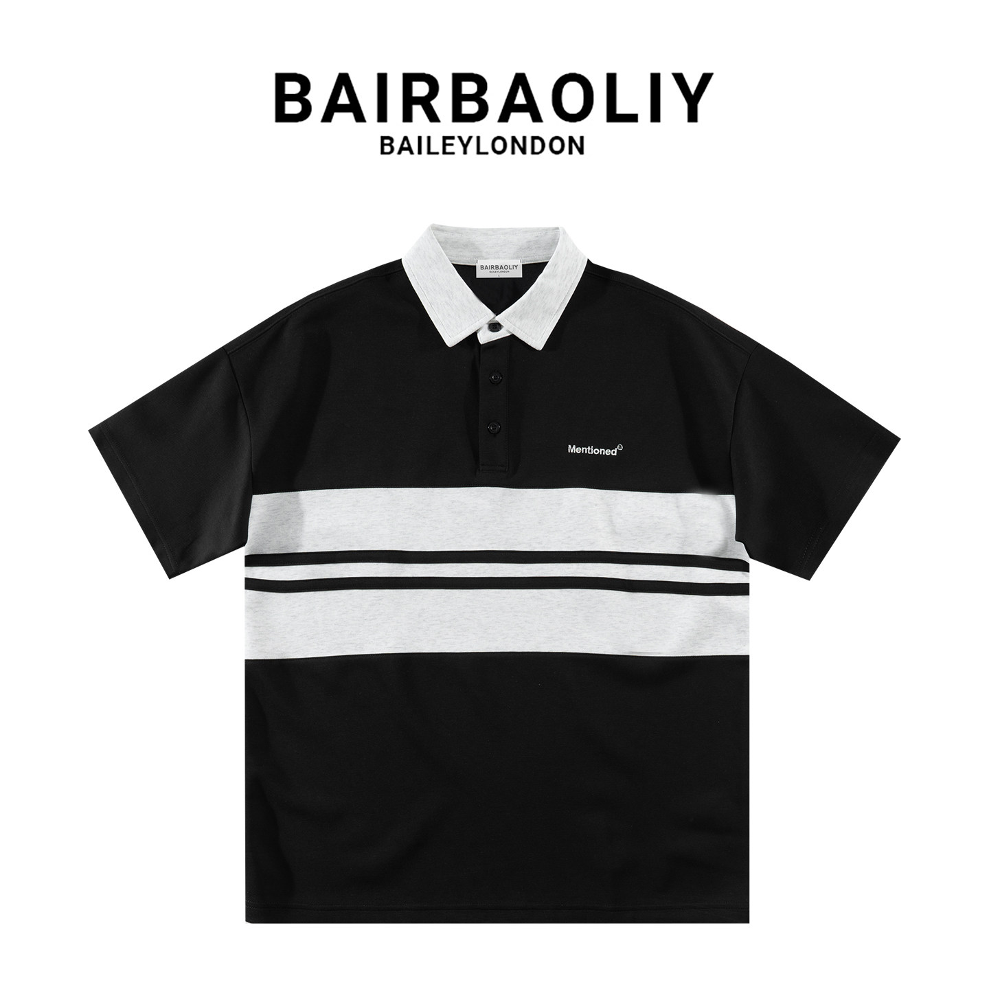 BAIRBAOLIY美式潮牌复古条纹宽松翻领小众高级百搭男装短袖POLO衫