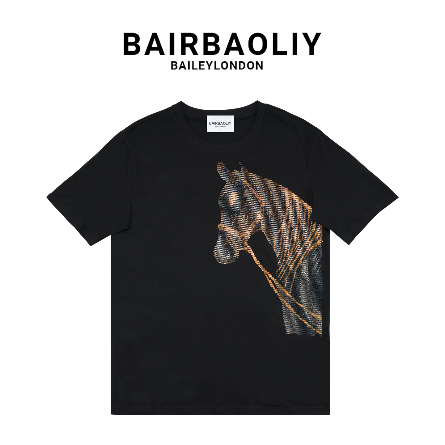 BAIRBAOLIY高奢烫钻骏马男士圆领短袖上衣夏季潮流时尚休闲半袖衫