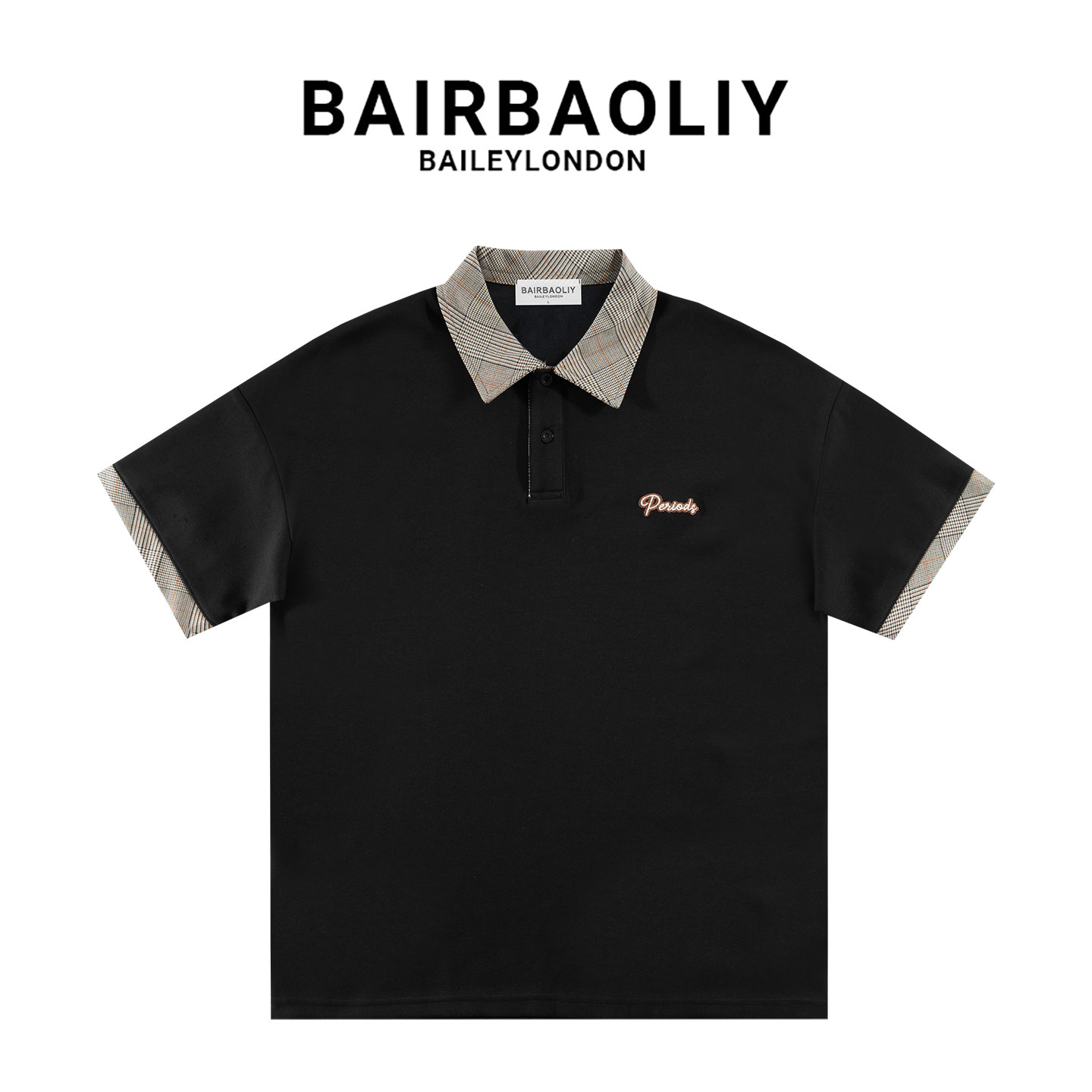 BAIRBAOLIY复古格纹撞色翻领POLO衫男款潮牌刺绣字母宽松休闲短袖
