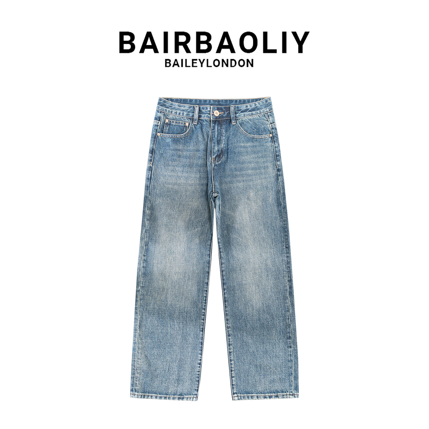 BAIRBAOLIY美式高街2025新款牛仔裤男士宽松直筒潮牌水洗休闲长裤