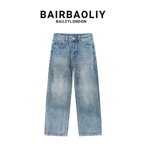 BAIRBAOLIY美式高街2025新款牛仔裤男士宽松直筒潮牌水洗休闲长裤