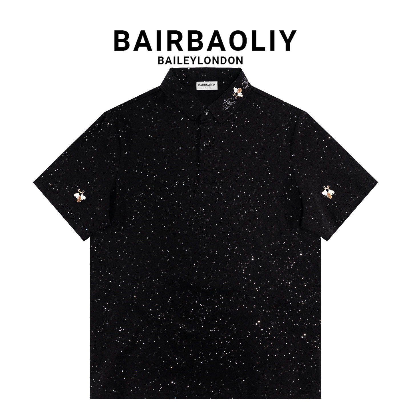 BAIRBAOLIY高端高品质满天星蜜蜂刺绣修身翻领时尚男士短袖POLO衫