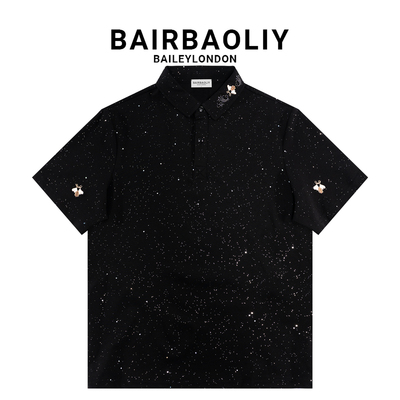 BAIRBAOLIY高端高品质满天星蜜蜂刺绣修身翻领时尚男士短袖POLO衫