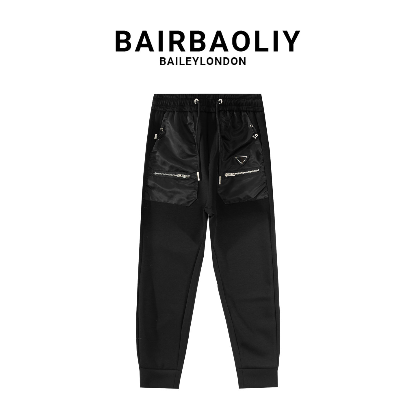 BAIRBAOLIY欧货大牌修身束脚裤男士拼接金属三角标运动休闲长裤子,男装,休闲裤,淘宝优惠券,粉丝福利购,淘宝优惠卷