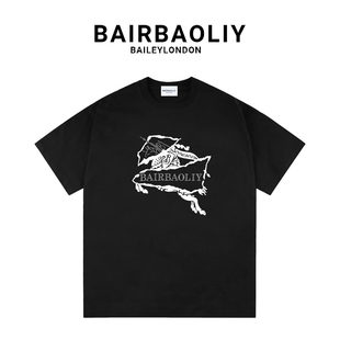 BAIRBAOLIY巴家品牌战马系列轻奢烫钻印花字母logo短袖T恤男装