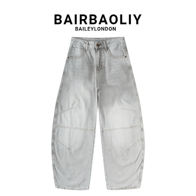 BAIRBAOLIY做旧美式街头宽松百搭弯刀牛仔长裤拼接阔腿柔软休闲裤