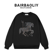 BAIRBAOLIY2025秋冬新款 轻奢高品重工艺战马烫钻时尚 休闲圆领卫衣
