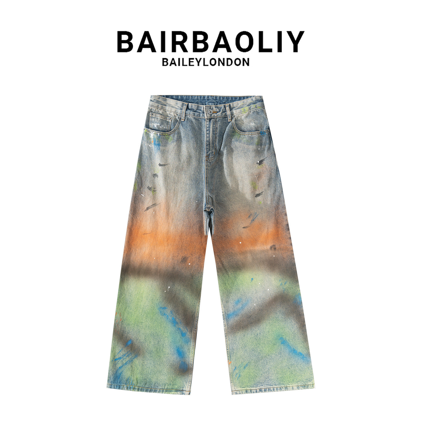 BAIRBAOLIY高级感渐变晕染个性时尚牛仔裤男轻奢潮流嘻哈高街长裤