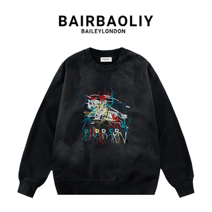 BAIRBAOLIY刺绣战马图彩色流苏设计感重磅洗水卫衣高端高品质卫衣