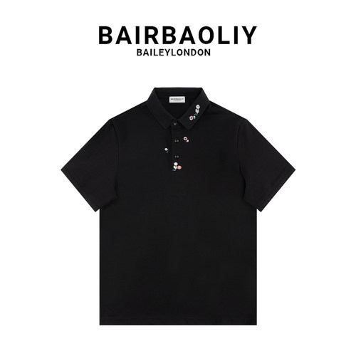 BAIRBAOLIY夏季新款潮流花卉刺绣翻领男士短袖POLO衫修身休闲百搭
