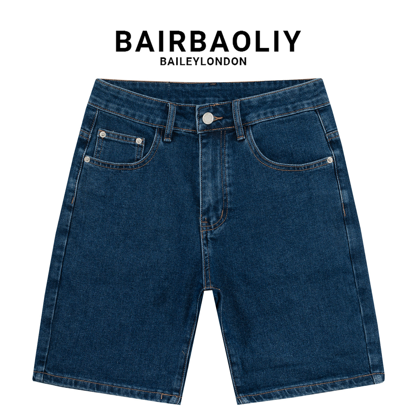 BAIRBAOLIY经典水洗深蓝美式复古极简高级夏季薄款牛仔五分短裤男