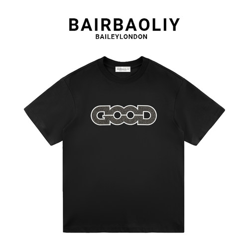 BAIRBAOLIY时尚潮牌简约设计烫钻圆领短袖T恤夏季休闲百搭上衣男