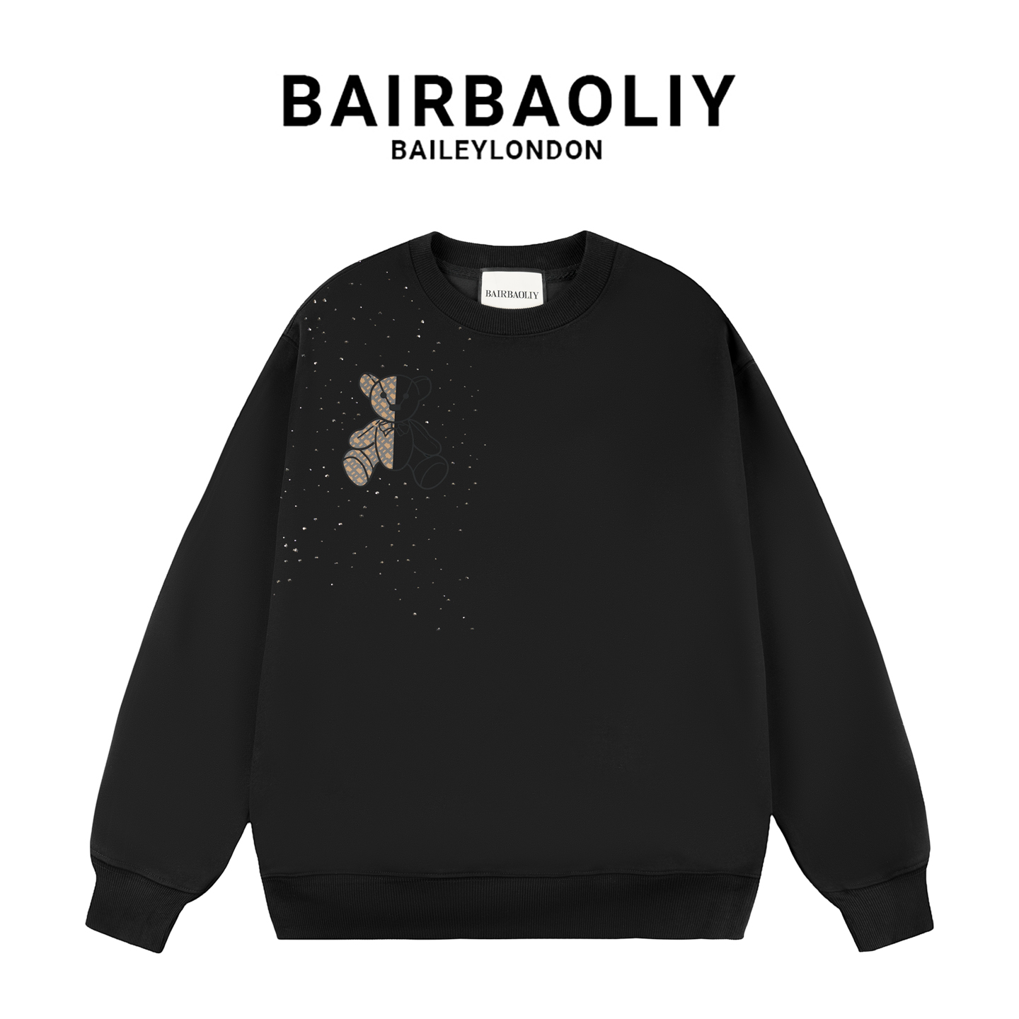 BAIRBAOLIY品牌秋冬时尚卫衣烫钻圆领上衣百搭情侣套头长袖衫