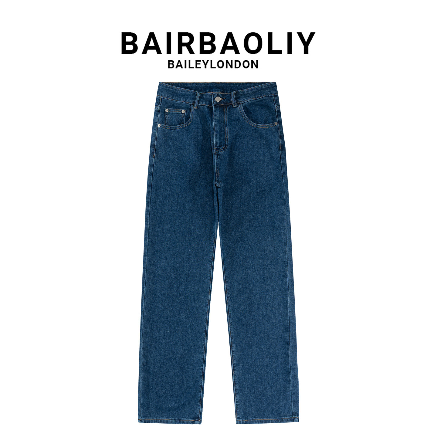 BAIRBAOLIY男士美式复古水洗深蓝色直筒休闲百搭牛仔裤时尚长裤子