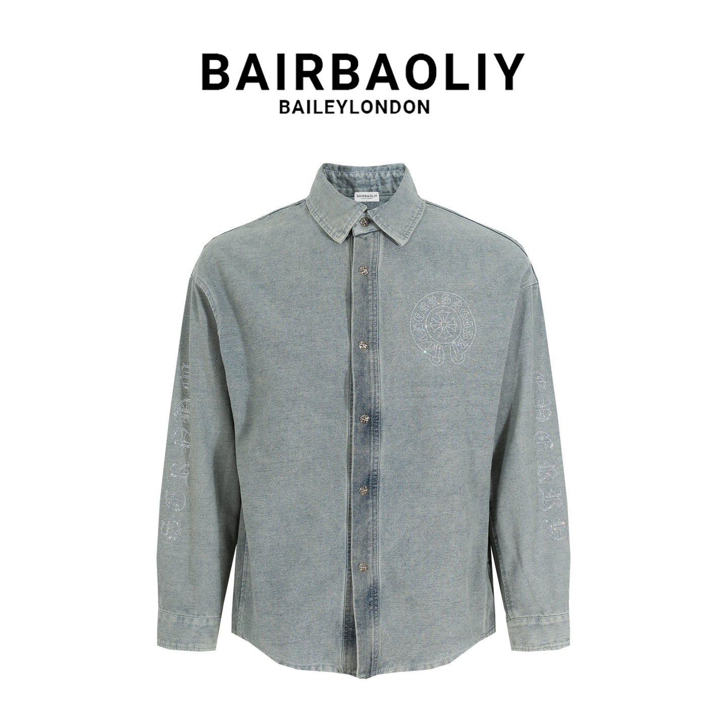 BAIRBAOLIY重工烫钻十字架牛仔衬衫外套男高级轻奢宽松设计感上衣